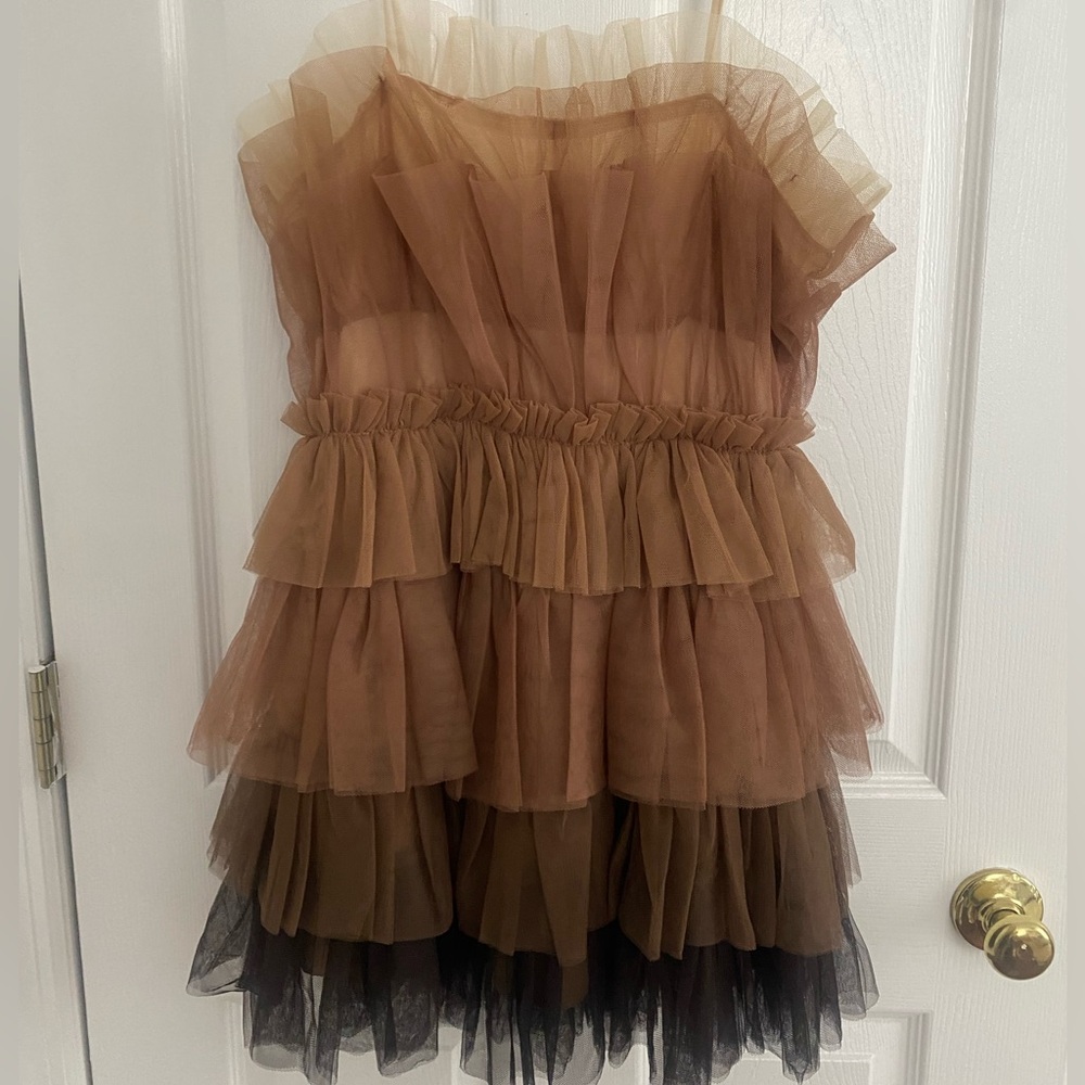 Brown Ruffled Mini Dress - Picture 2 of 6